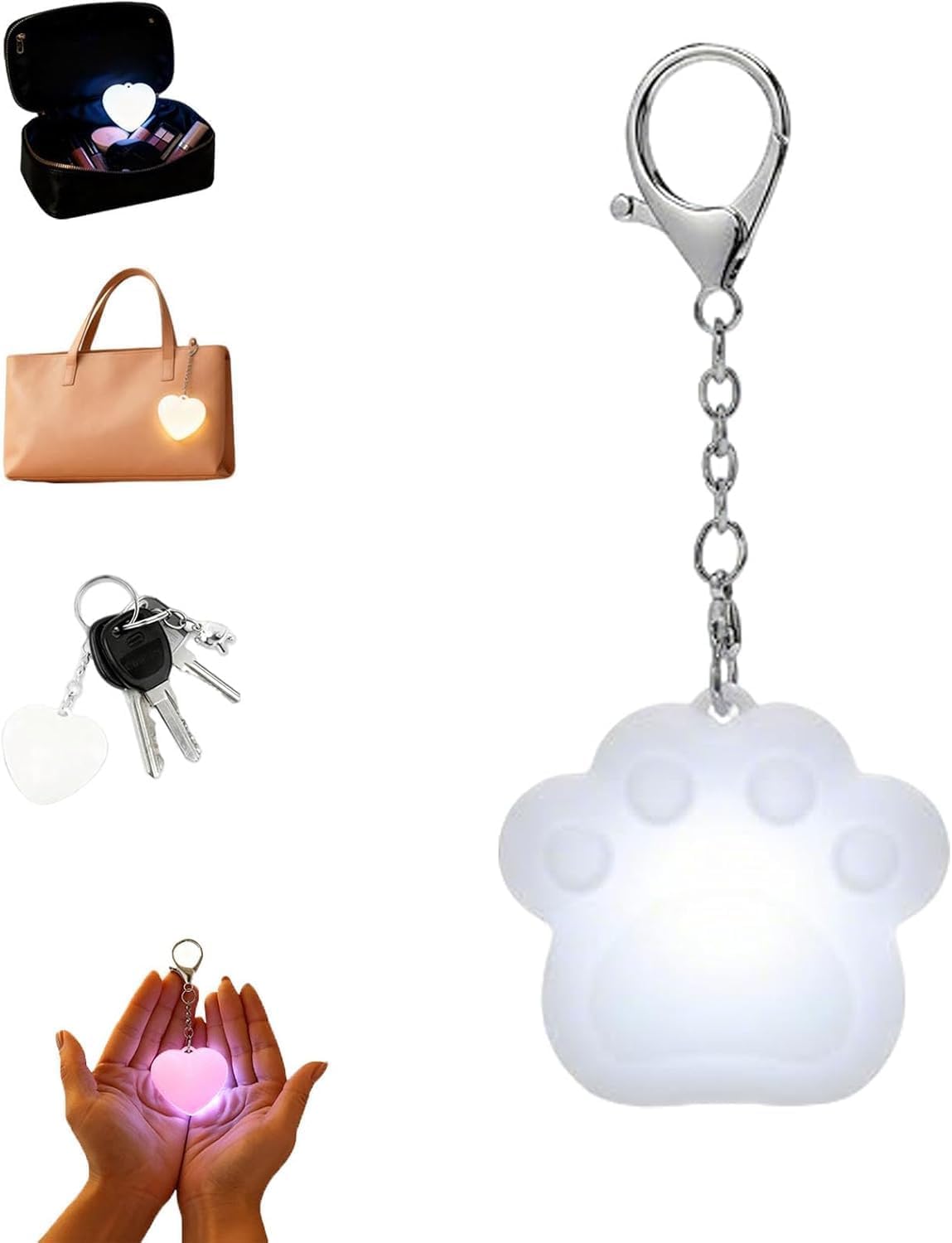 Love Wallet Tote Bag Touch Sensing Light, Heart Purses Lights Keychain,Rechargeable LED Automatic Glow Lamp with Sensor Activated,Day gifts for loved ones, mothers, and children ﻿ (1, Cat Paw)