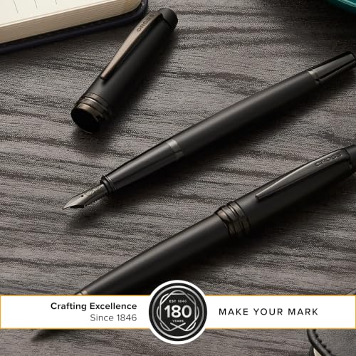 Image of Cross Bailey Matte Black Refillable Fountain Pen - Medium Point, Black Ink, Smooth Writing, Presented in a Premium Gift Box