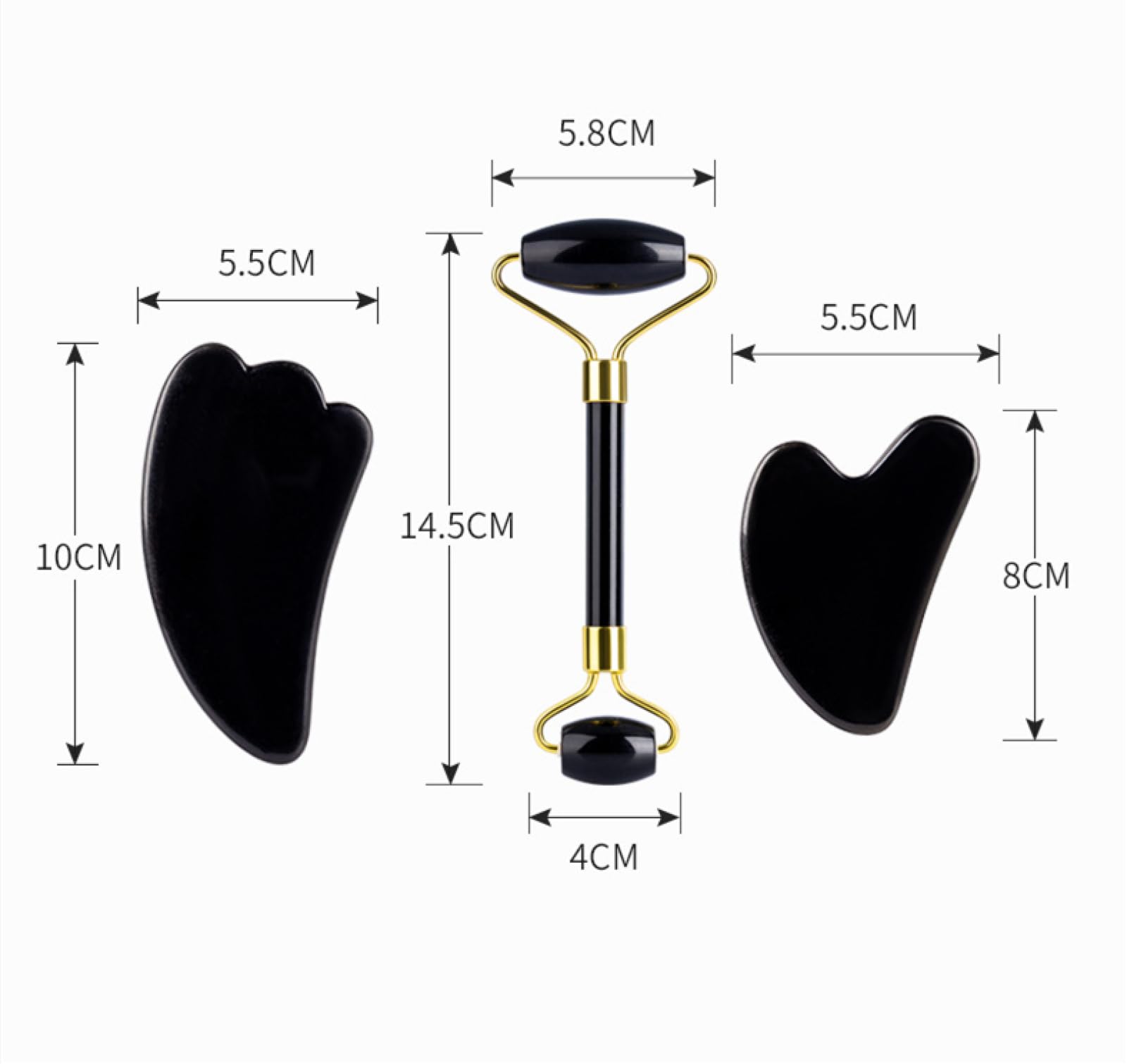 Raumdekoration Natürlicher Obsidian Gua Sha Schaber Massageroller Guasha Massagewerkzeug Gouache Stein Gesichtsjade Roller Gesichtsschaber, schwarzer Roller (Color : Black Guasha-2-box)