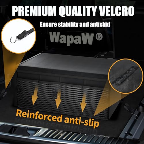 Image of Polyester Automobiles Car Trunk Organizer Bag with Lid Large Size Multi Compartment Car Organizer (55 x 41 x 25cm) Foldable SUV Car Storage Bag with Support Strap (60L - Large) Black