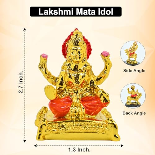 Image of HindCraft Maa Lakshmi Idol for Home & Office - Laxmi MATA Murti Statue for Pooja Room, Car Dashboard, Temple, Decoration & Housewarming Gift - Golden Finish Decorative Showpiece