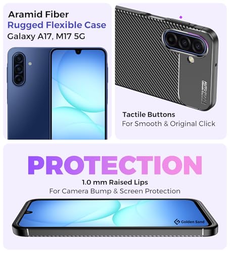 Image of Golden Sand Aramid Fiber Back Cover Case for Samsung Galaxy A17 5G, Samsung Galaxy M17 5G - Slim Fit, Military-Grade Drop Protection, Raised Edges for Screen & Camera (Mirage Black)
