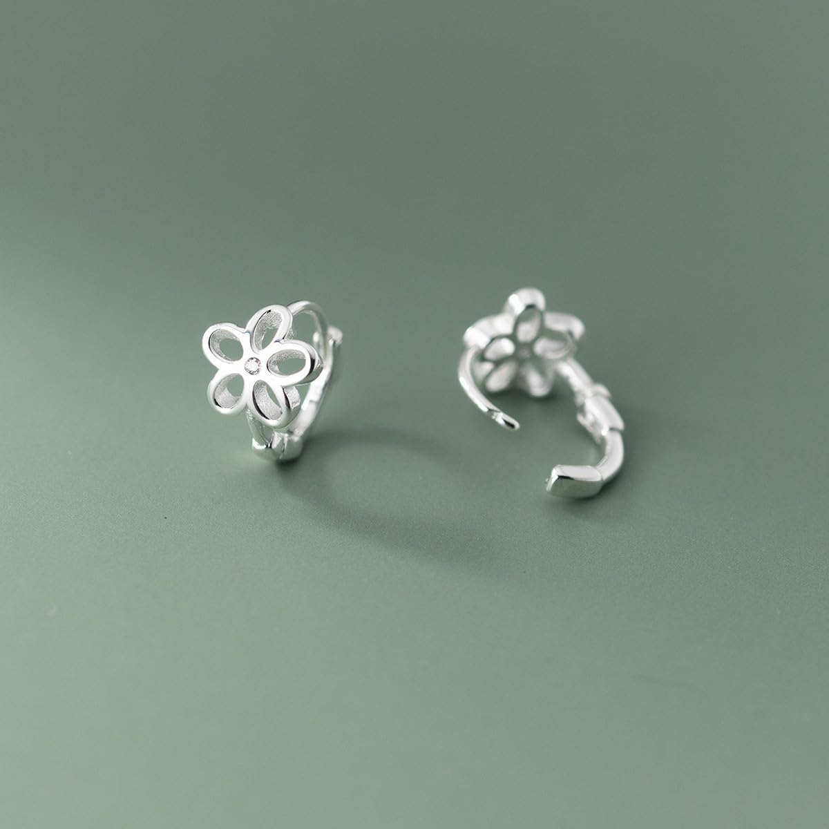 Reffeer Solid 925 Sterling Silver Flower Hoop Earrings Huggie for Women Teen Girls CZ Flower Hoop Earrings Spring - Image 4