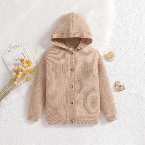 Toddler Kids Hooded Cardigan Knit Sweater Long Sleeve Solid Color Button Down Casual Soft Sweater Tops Fall Winter Clothes2