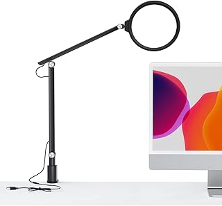 Viozon 7" LED Desk Lamp with Clamp, Swing Arm,Eye-Caring,Dimmable 3 Color Modes&5 Brightness,Height,Angle Adjustable, Aluminum Alloy, USB Charging & Memory Function for Home Office,Reading,Work,Study