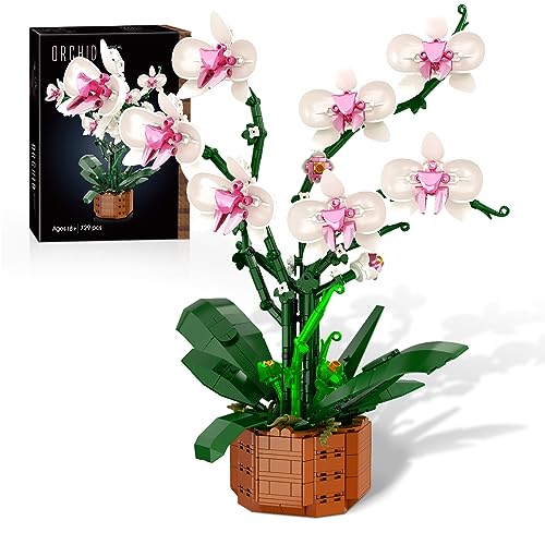 Bilinott Orchid Flower Building Blocks Set, Fake Indoor Flowers Building Set for Home, Kitchen, Desk Decoration, for Adults Ages 18+