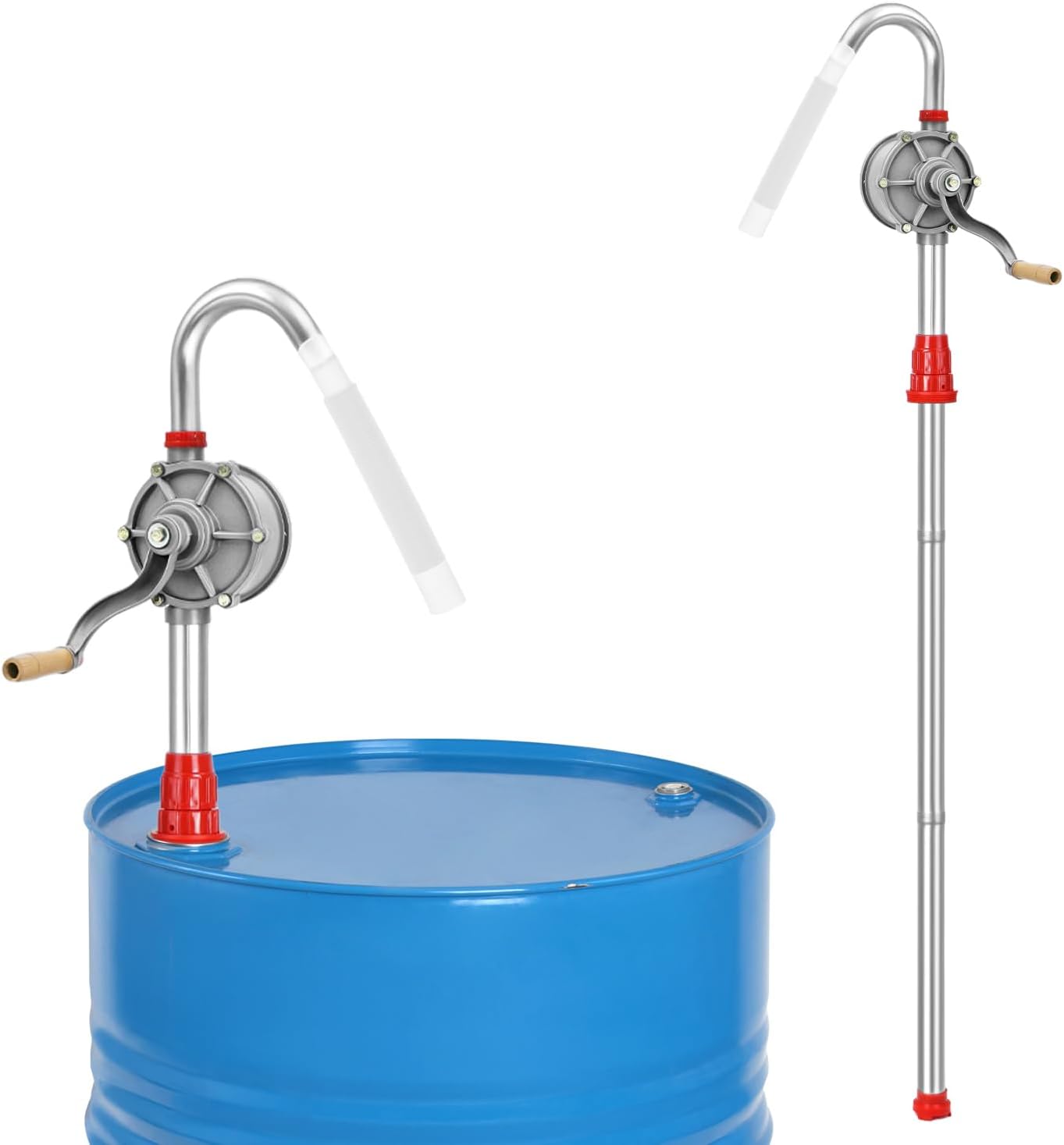 QWORK Aluminum Drum Rotary Hand Pump, Barrel Pump Hand Crank Oil Gas Barrel Drum Pump Rotary Oil Fuel for 5, 15, 30, 55 gal