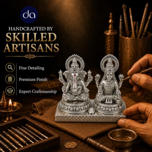Image of 999 Silver Plated Lakshmi Ganesh Set - 3.5 Inch l Laxmi Ganpati Murti for Pooja Room, Office Desk & Diwali, A Home Decore & Spiritual Gift