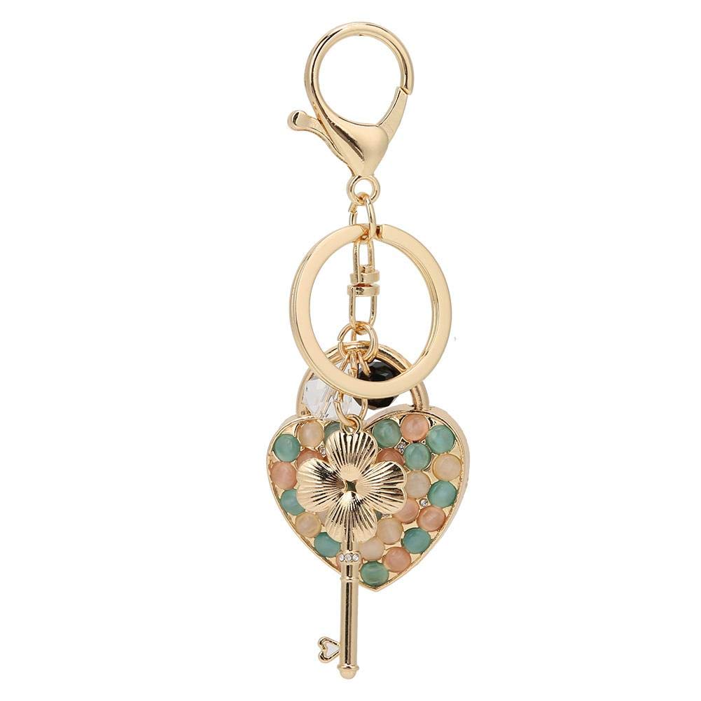 HEEPDD Four-Leaf Keychain, Heart Lock Charm Metal Key Ring with Lucky Pendant for Handbag Purse Decoration, Women Girls Teens