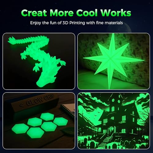 Image of Creality 3D Luminous PLA Printer Filament, 1.75mm Glow in The Dark Shiny Firefly Green PLA Filament for 3D Printing, Best with UV Lamps, 1kg Spool (2.2lbs), Green