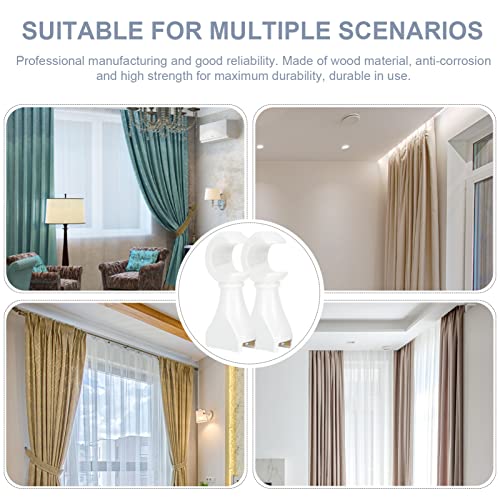 2* Wooden Curtain Rods Brackets Curtain Rod Bracket Wall Mount Curtain Pole Rack Holder Curtain Rod Hooks (White) #TOP2