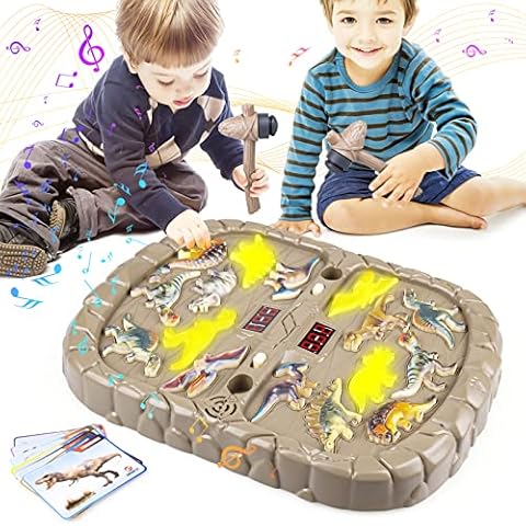 ARANEE Whack A Mole Game Dinosaur Toys for Kids, Pounding Toy for Age 3+ Boys Girls Kids, Interactive Educational Toys with Sound and Light, PK/Single Mode with 2 Hammers Cover