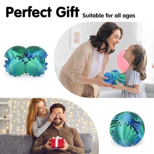 Image of Gear Ball 3D Printed Cube Fidget Toy,Gear Sphere Fidget Toys,Sensory Toys for Stress and Anxiety Relief, Desk Toy Fidget Spinners,Stocking Stuffers for Adults & Kids Gift(Blue Green, 3.1 Inch)