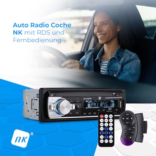 NK Autoradio Auto RDS, 1 DIN- 4x40W, Bluetooth 5.0, AUX Funktion, MP3 und x2 USB Player, FM Stereo Sound, Freisprechfunktion, Fernbedienung, LCD Bildschirm, iOS & Android Kompatibilität