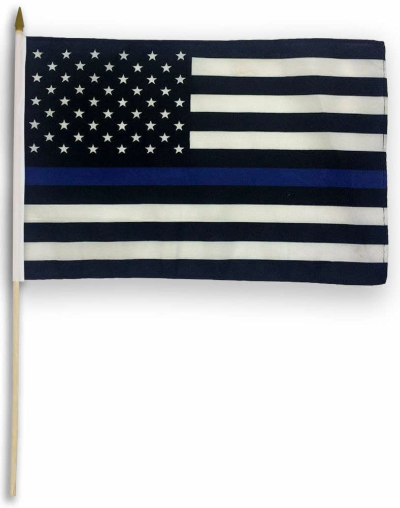 (6 pack) Thin Blue Line Flag 12x18in Blue Line Stick Flag Support Blue Lives