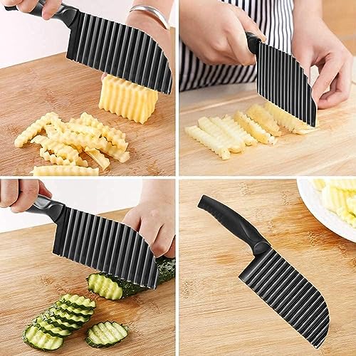 Image of Crinkle Cut Knife Wavy Vegetable Cutter, Stainless Steel Crinkle Cutter Knife for Potato, French Fries, Carrot, Cucumber, Fruits & Vegetables, Zigzag Slicer for Kitchen, Salad & Garnish