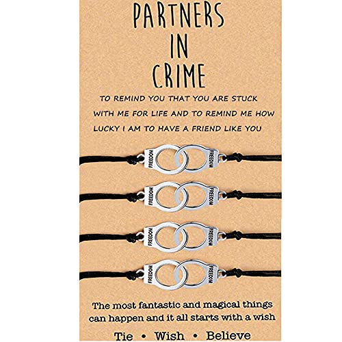 Image of YJT Partners in Crime for 2 Best Friends Handcuff BFF Bracelets Girls Women Friendship Bracelets for Couples, Mom and Daughter 2PC, with 2 Message Cards
