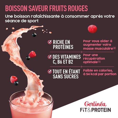 Gerlinéa Fit & Protein - Boisson Protéinée Saveur Fruits Rouges - Clear Whey - Protéines Après le Sport - Musculation Femme - Sans Sucres - 54 Kcal / portion - 288 g (18 boissons) – Image 3