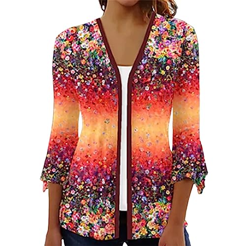 UIFLQXX Cardigã feminino de manga comprida, frente aberta, para mulheres, quimono, cardigãs, manga c