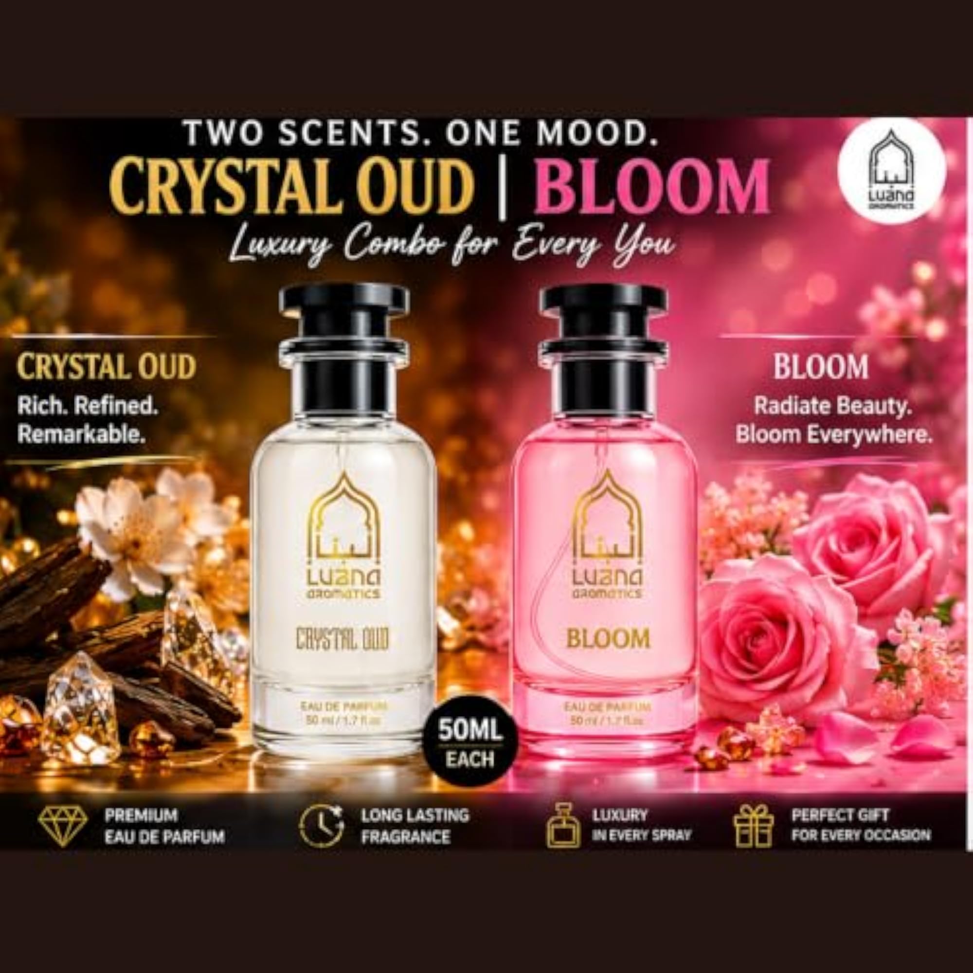 Crystal Oud & Bloom Luxury Perfume Gift Set, 2 x 50ML