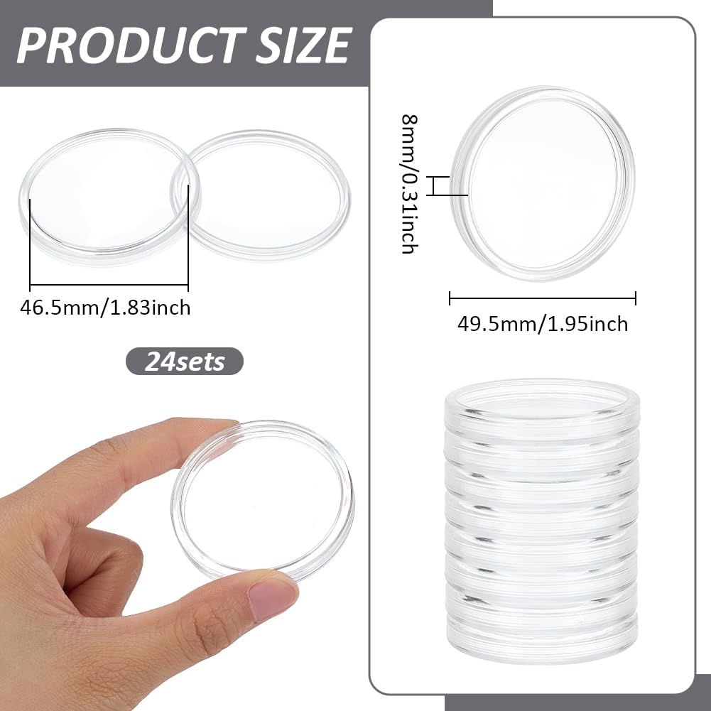 FINGERINSPIRE 24Pcs Flat Round Clear Acrylic Coin Case Commemorative Coins Storage Box Silver Dollar Coin Holder for Keychain for 45mm Coins & Medallion Storage Holder Protect Pendant Holder Box - Image 2
