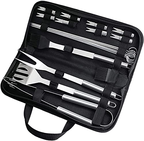 Sisliya BBQ Accessories, Grill Utensils Set, Stainless Steel BBQ Tools Set for Men & Women Grilling Accessories with Storage Apron Gift Kit for Camping Backyard Barbecue, General 20PCS