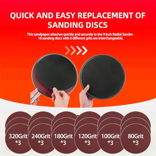 Drywall Sander Pole, 9 Inch Wall & Ceiling Pole Sander with 360&deg; Rotating Head & 12.5-65 Inch Adjustable Extension Pole | 2-in-1 Sanding Tool with 18 Sheets (6 Grits 80-320) for Plasterboard (Red)