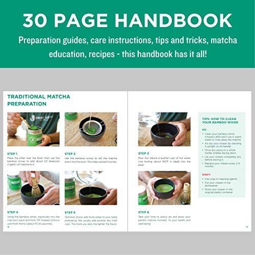 Jade Leaf Matcha Traditional Starter Set - Bamboo Matcha Whisk (Chasen), Scoop (Chashaku), Stainless Steel Sifter, Fully Printed Handbook - Japanese Tea Set #TOP3