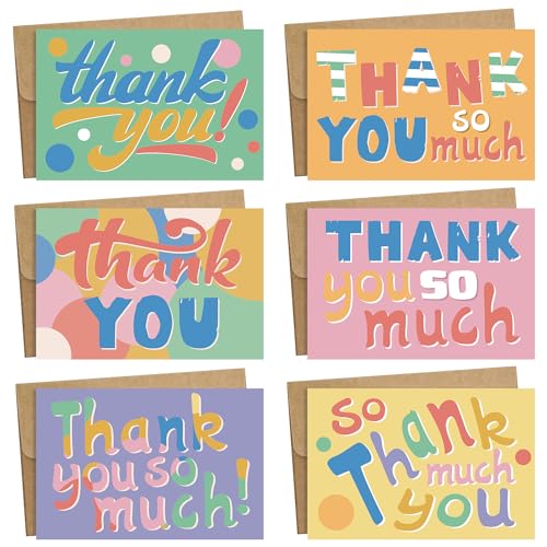 WEIZHEN Blank Cards,24-Pack Thank You Cards Set - Assorted in 6 Styles with Rustic Envelope- Perfect for Handwritten Messages,4x6 inch