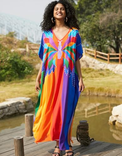 Image of NFVNKJ Women's Plus Size Beach Lounge Kaftan Maxi Dress Swimsuit Coverup for Women