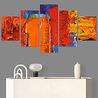 SIGNWIN 5 Panel Canvas Wall Art Modern Art Abstract Brushstroke Closeup Expressionism Expressive Modern Multicolor Oil Painting for Home Decorations Ready to Hang - 60
