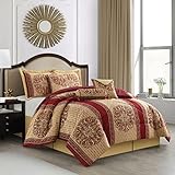Grand Avenue Gold/Wine Cal King Comforter Set , 7 Piece , Burgundy Bedding Comforters & Sets , Pillow Shams Bedskirt
