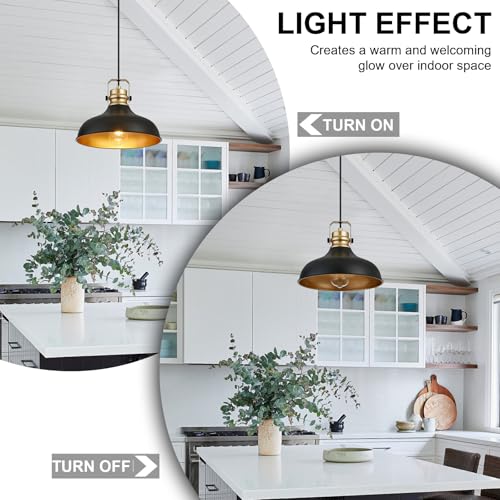 Image of Black and Gold Pendant Lights Kitchen Island Fixtures | ETL Certificate,Industrial Adjustable Height Vintage Dome Hanging Light Fixtures for Barn,Dining Room 3 Pack