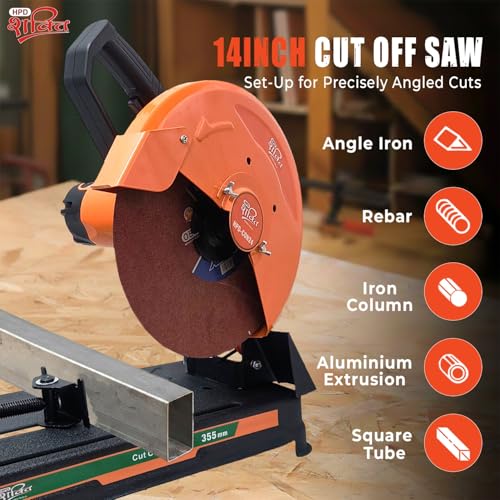 Image of HPD Shakti 14 inch Chop Saw Machine | 2000W Copper Motor Heavy-Duty Metal Cut Off Saw | 355mm Steel Cutting Machine with Free Wheel | Powerful Copper Motor Cutter for Workshop & DIY