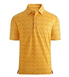 Alex Vando Mens Golf Shirt Moisture Wicking Quick-Dry Print Performance Polo Shirts for Men,Yellow Golf Club,L