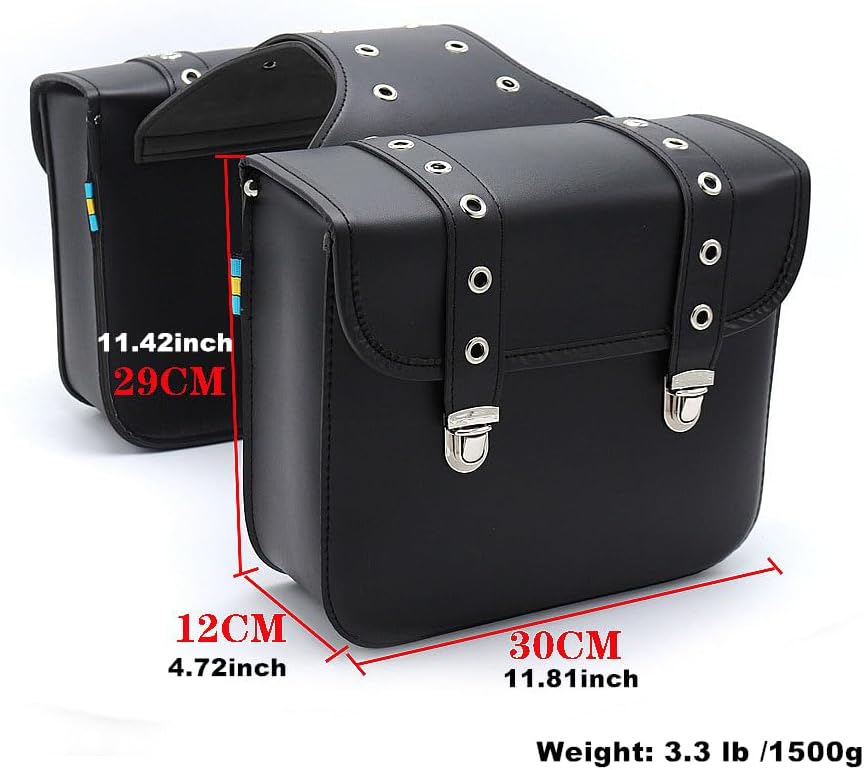 UNISTRENGH Retro Bicycle Pannier Bag Leather Rear Rack Bike Seatpost Bags, Motorcycle Saddle Accessories Bag (Black, 30X12X29CM)