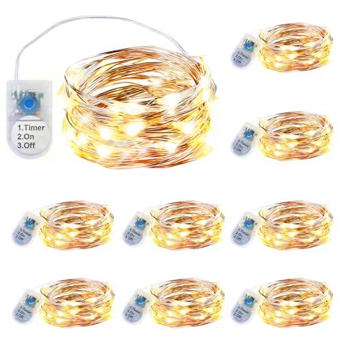 innotree Aufgerüstet 9 Stück Lichterkette Batterie mit Timer, Batterie Kupfer Drahtlichterkette 2M 20 LEDs Lichterketten Weihnachten Batteriebetrieben Wasserdichte Lichter Flasche Dekoration, Warmweiß