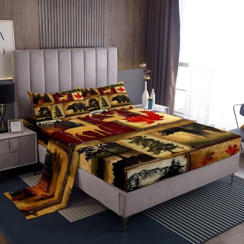 Rustic Farmhouse Bed Sheets Set Twin Size Retro Cabin Lodge Sheets