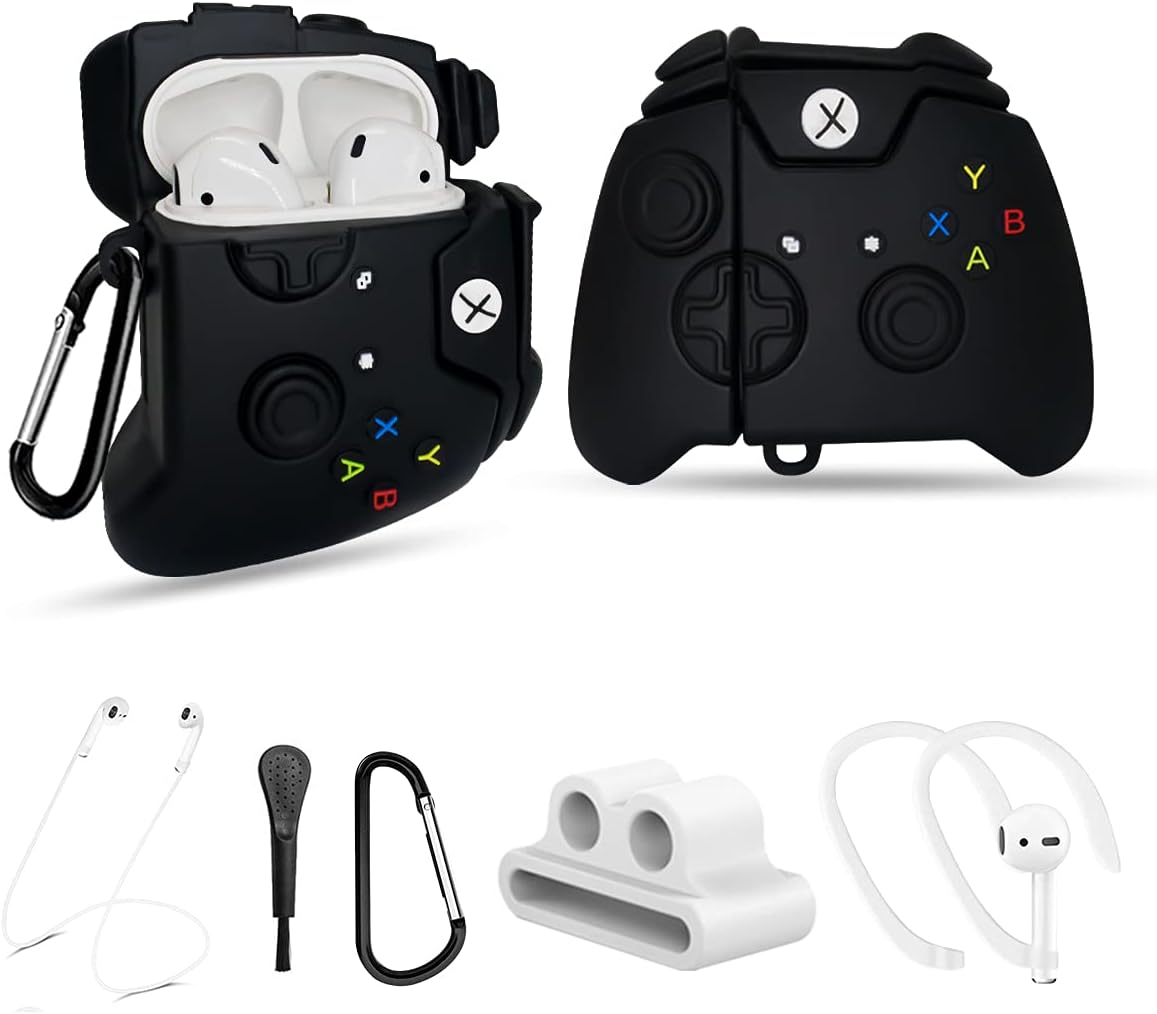 Cover for Airpods 2/1 Case, WQNIDE 6 in 1 Accessories Set Protective Airpods Cover, Unique Fashion Funny Cute 3D Cartoon Game Controller AirPod Silicone Case Cover Design for Boys Girls Men