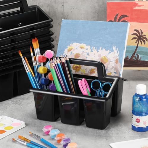 Image of WILLBOND 12 Pcs Classroom Storage Caddies Stackable Utility Caddies with 4 Compartment Plastic Caddy with Handle Portable Storage Bins Organizers for Kids Schools Art Craft Supplies