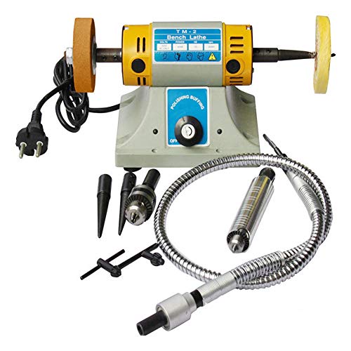 TOPCHANCES Rock Polisher Bench Buffer Bench Lathe Machine,350W 0-10000r/min Mini Table Jewelry Grinder and Polisher for Gem Metal Woodworking,110V US Plug