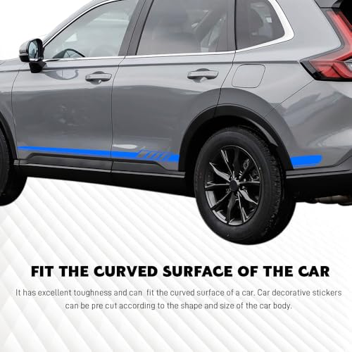 Image of 2PCS Car Side Skirt Decals, Auto Body Large Stickers, Waterproof PVC Racing Long Stripes Personalized Stickers, Car Stripe Stickers Decor Racing Accessories for Cars Trucks SUVs (Blue)