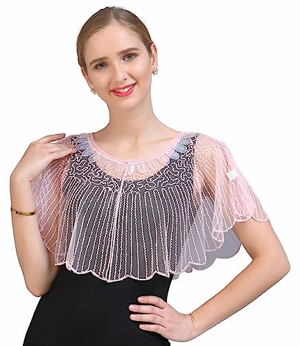 1920s Women’s Shawl Sequin Beaded, Shawls and Wraps for Evening Dresses Wedding Cape Cover Up