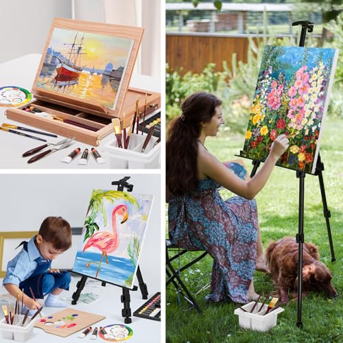 149Pcs Deluxe Artist Painting Set with Aluminum and Beech Wood Easel, 48 Colors Acrylic & Oil Paints, 24 Colors Watercolor Paints, Art Paint Supplies for Artists, Beginner & Adults by Senmink - Image 7