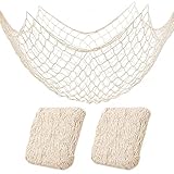 2 Pack Fish Net Decorations for Party, Natural Cotton Hawaiian Party Fishing Net Decorative, Nautical Themed Decor Cotton Fishnet Under The Sea Pirate Ocean BeachHalloween Decor