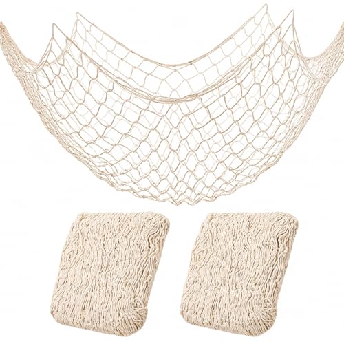 Image of 2 Pack Fish Net Decorations for Party, Natural Cotton Hawaiian Table Runner Party Fishing Net Decorative, Nautical Themed Decor Cotton Fishnet Under The Sea Pirate Ocean BeachHalloween Decor