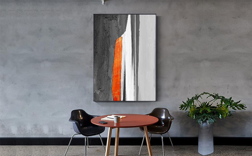 popo　抽象油彩画 グレー オレンジ 大判 popo 抽象油彩画 グレー オレンジ 大判 popo 抽象油彩画 グレー