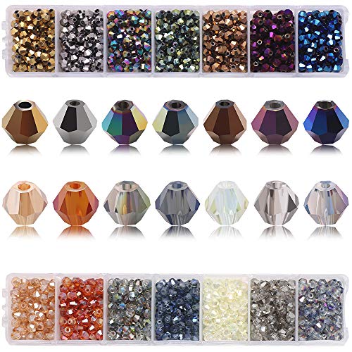 Image of Crystal Glass Beads for Jewelry Making, Faceted Crystal Beads 4MM Bicone Shaped Bead for Bracelet Nacklace Earrings DIY Beading (14 Colors &1400pcs Total)