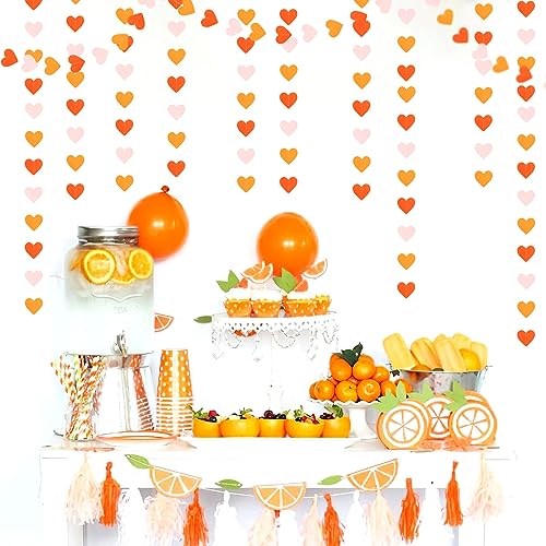 Image of Pink Orange Fall Engagement Party-Decorations Heart-Garland - 52ft Fall Autumn Thanksgiving Harvest Hanging Streamers Banner,Birthday Baby Bridal Shower Wedding Bachelorette Groovy Decor Panduola