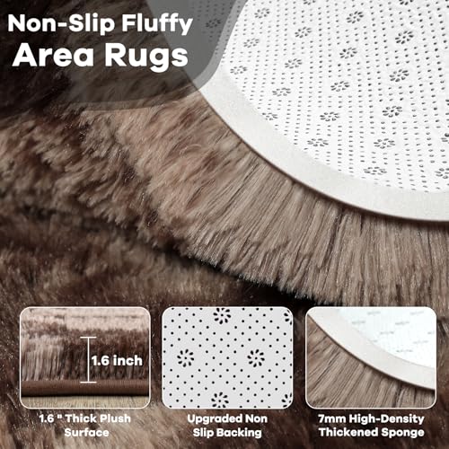 Noahas Large Fluffy 6x9 Area Rugs for Living Room Bedroom,Tie-Dyed Brown Thick Shag Throw Rug,Big Soft Shaggy Bedside Non-Slip Plush Dorm Nursery Kids Carpet